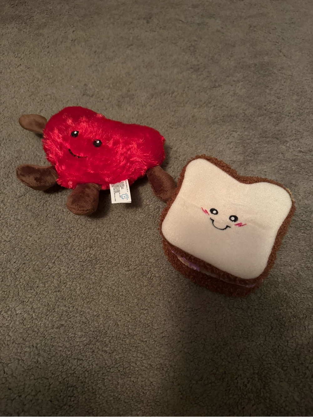 Plush Heart & Toast Small Pet Toys - Red and Brown